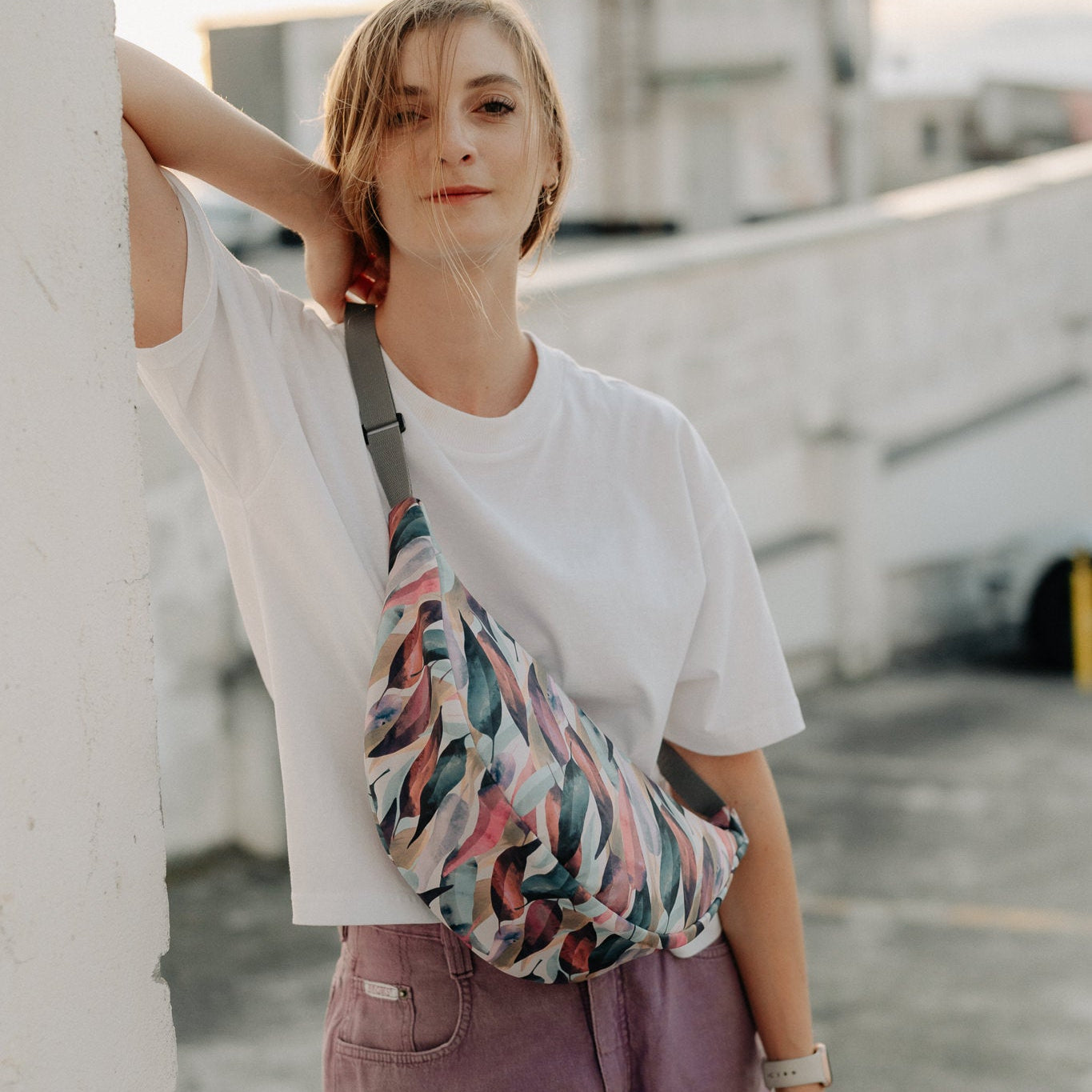 Geantă crossbody Luna Frunze pastelate