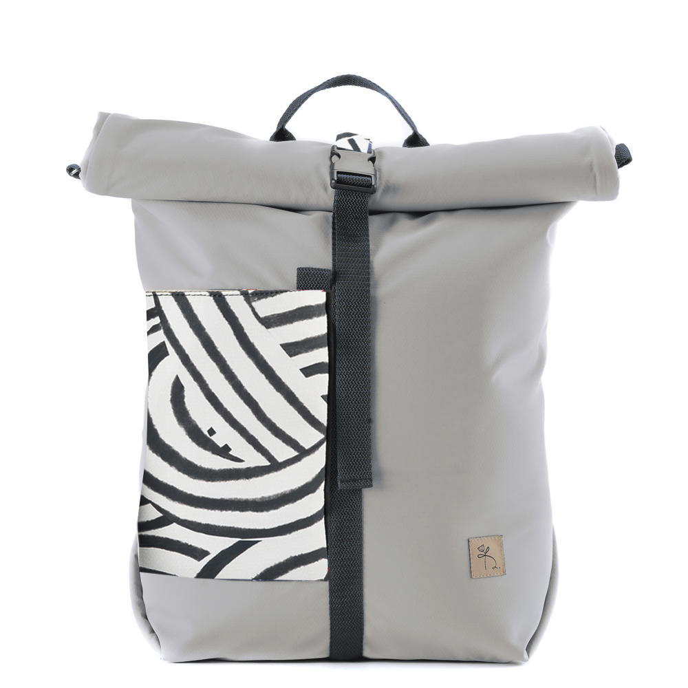 Rucsac rolltop noduri alb-negri